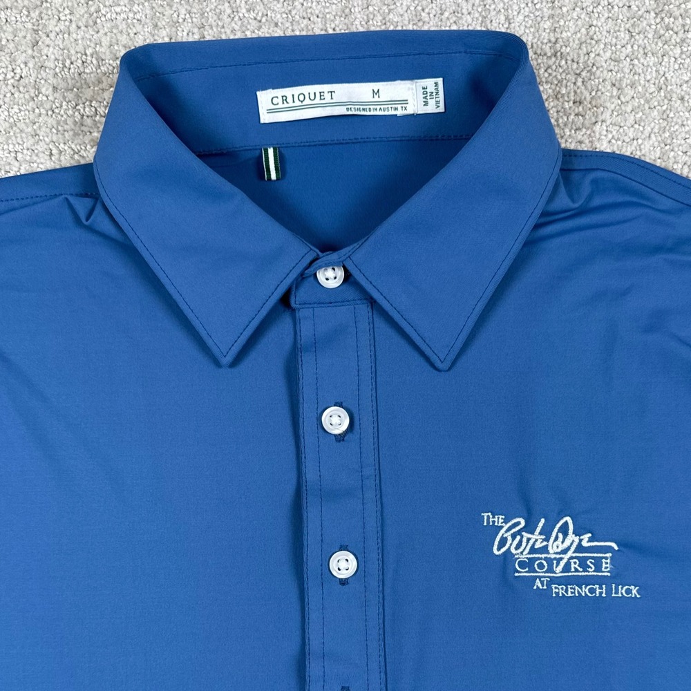 Criquet Mens Medium Blue French Lick Performance Stretch Golf Polo Shirt